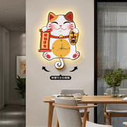 招财猫大气挂钟网红创意客厅餐厅家用钟表电视墙上装饰壁灯时钟画