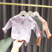 1-5岁女宝宝小清新可爱T恤女婴儿秋装韩版女童洋气条纹打底衫