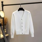 春季女式针织衫长袖v领小开衫白色修身外搭上衣小香风外套