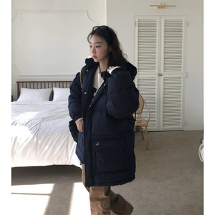 秒发！冬天来啦~韩国设计师宽松休闲保暖拉链纯色连帽羽绒服外套