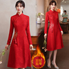 红色改良旗袍长袖，2023中式敬酒服新娘，结婚订婚礼服显瘦连衣裙