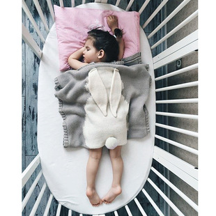 婴儿ins毯子儿童空调毯宝宝男女童针织毯萌萌兔子毛线被子