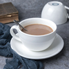 北欧创意简约纯白色加厚款带耳底托碟咖啡杯，家用下午红茶杯子陶瓷