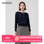 HONRN/红质蓝色修身长袖套头羊毛衣针织衫上衣女HG55OM630