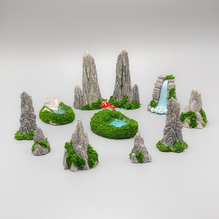 仿真假山水湖泊瀑布奇石苔藓，微景观园艺造景，diy装饰品配件小摆件