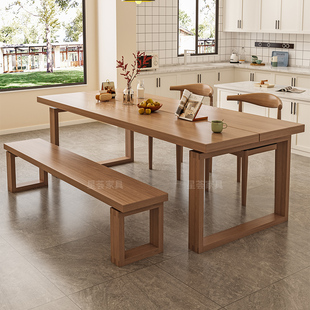 北欧纯实木餐桌组合长方形家用商用桌原木白蜡木莫比恩大板桌长凳