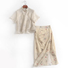 J872新中式改良旗袍套装女夏季复古国风气质衬衫上衣半身裙两件套