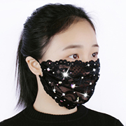 韩版蕾丝口罩黑色可调节春夏秋冬季薄款网红带，钻防晒面罩透气可洗