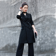 黑色西装外套女中长款韩版百搭修身显瘦百搭垫肩气质复古潮小西服