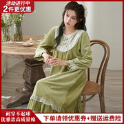 绿色薄款绒睡裙女士秋冬长袖中年妈妈，海岛绒睡衣公主风韩版可外穿