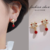 s925银针生肖龙红色珠子耳环，女中国风高级感龙年耳钉气质过年耳饰
