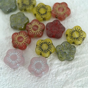 捷克珠玻璃珠五瓣梅花立体花蕊小花10个DIY手工饰品材料配件散珠