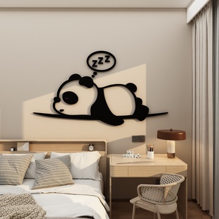 儿童房墙面装饰画小熊猫贴纸，网红衣柜男女孩卧室床头公主房间布置