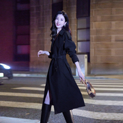 高级感黑色中长款风衣外套女2023秋韩版宽松休闲气质通勤大衣