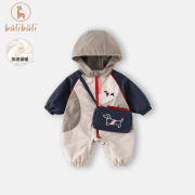 婴儿衣服秋冬装冲锋衣外套男宝宝连体衣加绒保暖超萌可爱外出哈衣