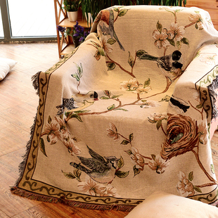 简约现代多功能沙发巾垫防滑全盖出口花鸟线毯懒人，毯椅垫桌布四季