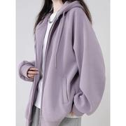 秋季紫色卫衣外套，女款春秋薄款2023运动休闲套装连帽开衫
