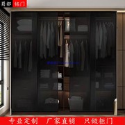 钢化透明玻璃门定制衣柜推拉门极窄框黑色移门茶色衣橱柜门滑动门