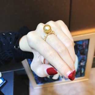 南洋金珍珠(金珍珠)戒指戒指，925银镀18k正圆强光，浓亮金珍珠(金珍珠)手饰活口女