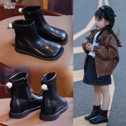 女童马丁靴2023秋冬儿童，加绒靴子小女孩，方头公主短靴时尚单靴