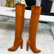 豹纹弹力靴粗跟高跟，过膝靴大码长筒靴定制女鞋，42广州生产