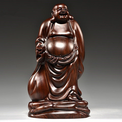 黑檀木雕刻弥勒佛像摆件布袋大肚笑佛家居客厅装饰红木工艺品送礼