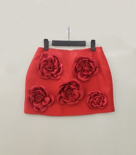 网红同款法式小香风立体玫瑰花朵装饰气质名媛包臀裙低腰裤裙短裙