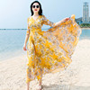 2023气质V领l雪纺连衣裙女夏超长款大摆黄色碎花长裙显瘦显高