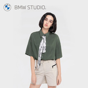 BMW Studio宝马女装夏季橄榄绿时尚通勤百搭气质女士短袖衬衫
