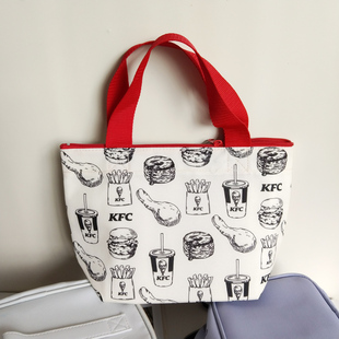 日式经典配色KFC手提款保温饭盒袋可爱便当包学生加厚水果保鲜袋