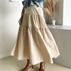 韩国chic春季减龄复古休闲风高腰褶皱设计中长款拼接伞裙半身裙女