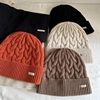 暖羊毛套头帽滑雪帽卷边韩版冬米色咖色麻花，针织毛线帽女士冬季保