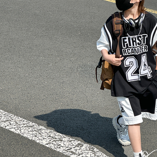 男童运动套装短袖，夏季薄款2024中大儿童，速干冰丝篮球服宽松潮