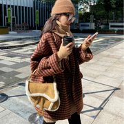 韩国2023显瘦茧型格子西装，外套女宽松英伦风短款毛呢，大衣女潮