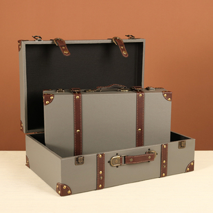 欧式复古手提箱储物木箱子桌面卧室收纳箱老式皮箱橱窗摄影道具
