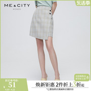 MECITY女装侧边纽扣设计收腰不规则格纹质感优雅半身短裙546049