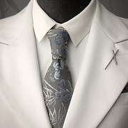 衬衫男高级感领带复古新郎结婚商务正装西服酒红花纹灰色花卉