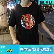 大力水手路飞短袖t恤服饰，海贼王趣味联名衣服，男印花图案同人夏装