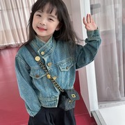 女童外套春秋款2024韩版儿童洋气牛仔上衣小女孩早春短款开衫