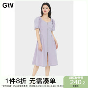 GW大码女装法式优雅方领连衣裙2024夏季胖mm高腰显瘦遮肉裙子