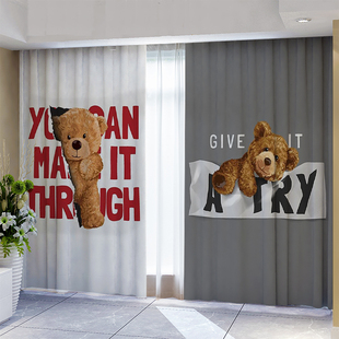 2023网红时尚公仔窗帘卧室，泰迪玩具熊个性(熊个性)卡通，儿童房可爱飘窗