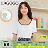lagogo拉谷谷设计感撞色t恤女2024年夏白色(夏白色，)修身拼接针织短袖