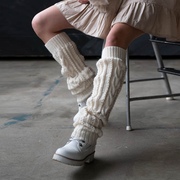 欧美秋冬针织毛线保暖袜套，女中长款纯色，镂空堆堆袜套及膝小腿袜