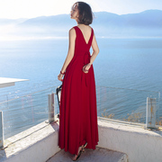 超仙大码拍照红色连衣裙沙滩，裙沙漠长裙，茶卡盐湖青海湖旅游长裙子