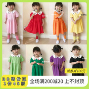 bb韩国edition儿童女童，水果刺绣棉质舒适短袖，娃娃领连衣裙