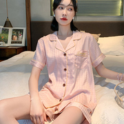 高级感睡衣女夏季冰丝短袖短裤家居服夏天薄款丝绸丝质加大码套装