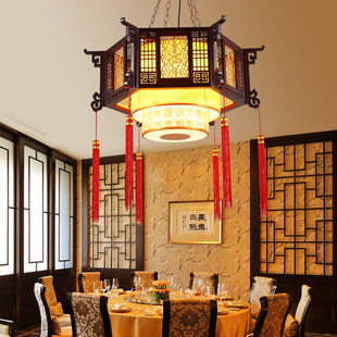复古中式吊灯古典中国风木艺酒店餐厅仿古火锅店古风六角宫廷灯笼