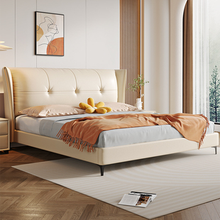 现代简约卧室皮床双人床主卧大床软包皮艺床轻奢北欧气动高箱软床