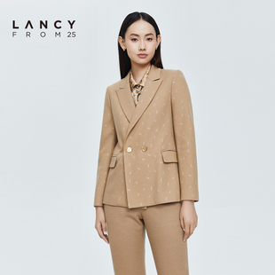 lancy悦朗姿2022冬季羊毛，西装印花外套，女通勤高级女收腰西服