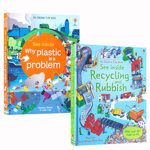 英文 偷偷看里面保护自然 系列2本Usborne See Inside Recycling And Rubbish/Why Plastic Is A Problem儿童科普生态知识纸板书